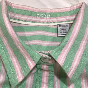 PREPPY IZOD VERTICAL PINK GREEN BUTTON DOWN